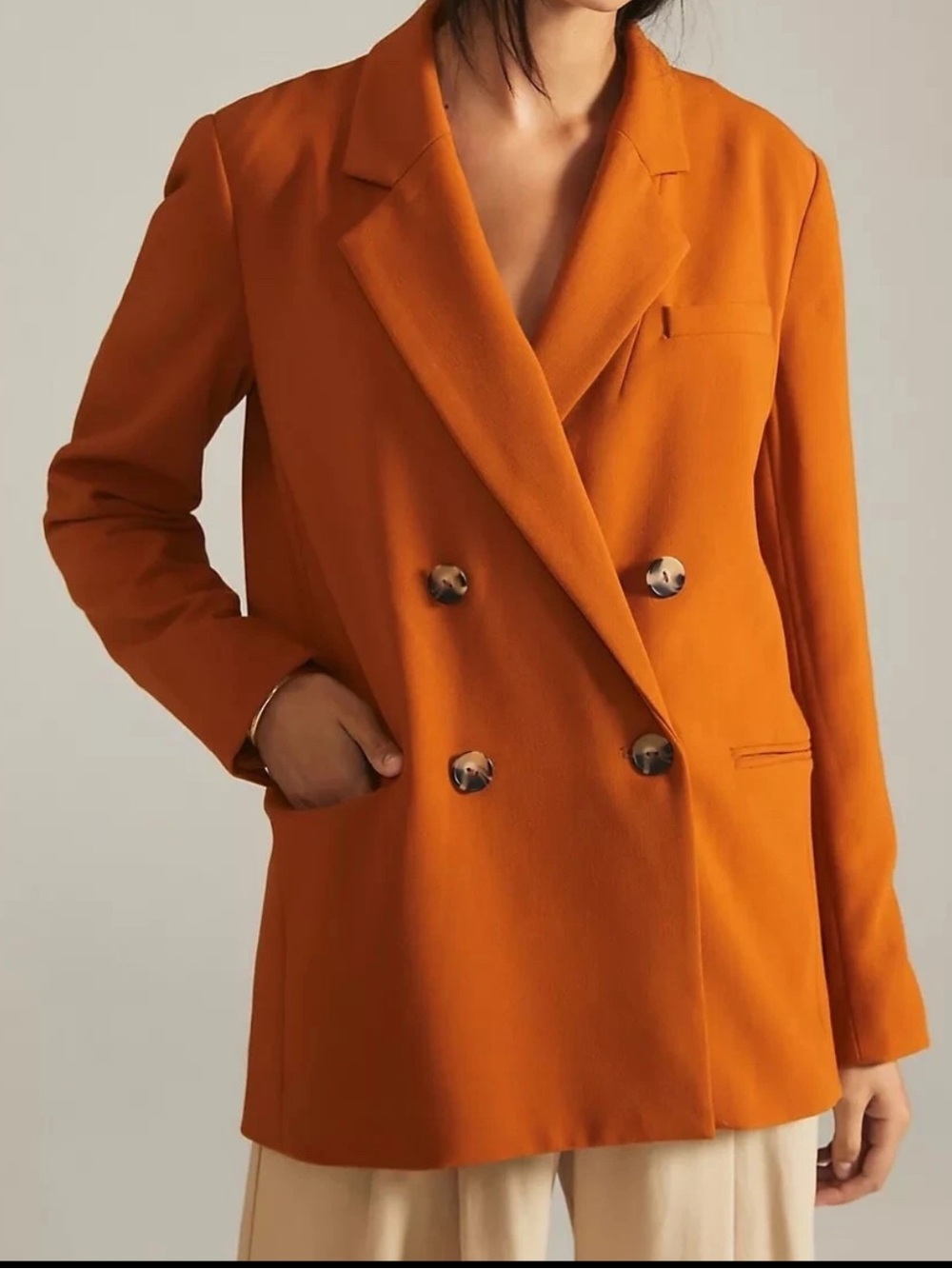 Anthropologie Maeve Double-Breasted Burnt Orange Blazer Size 4
